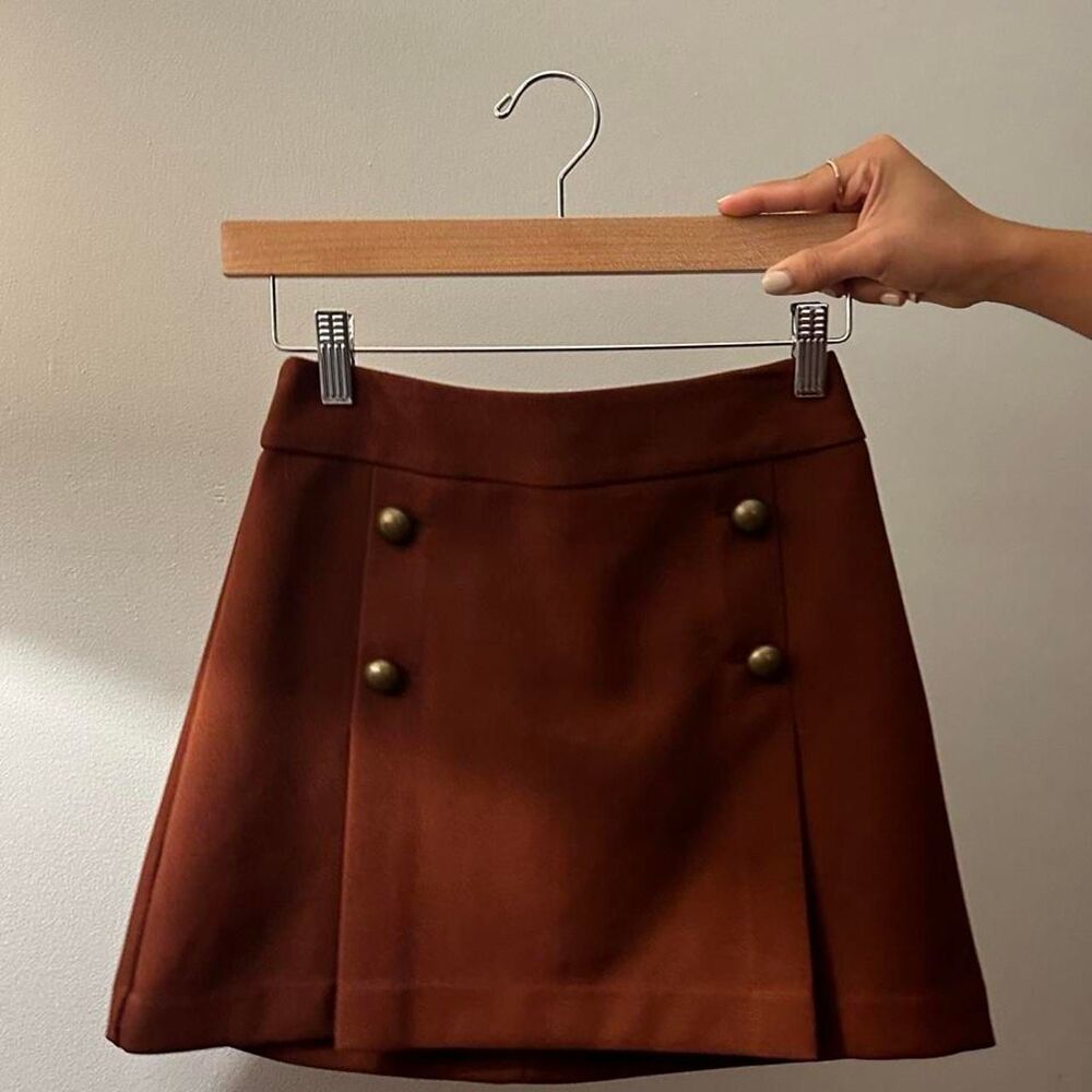 Double-Breasted Button Mini Skirt โ Rust Brown โ Vintage Style